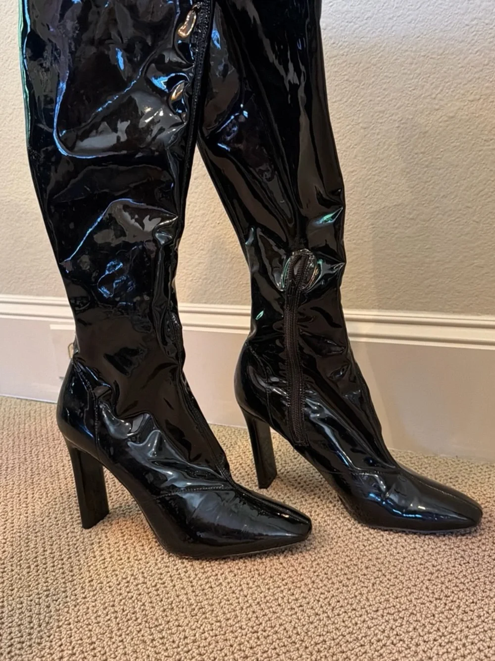 Aldo Black Patent Over-The-Knee Pointed Toe Boots
